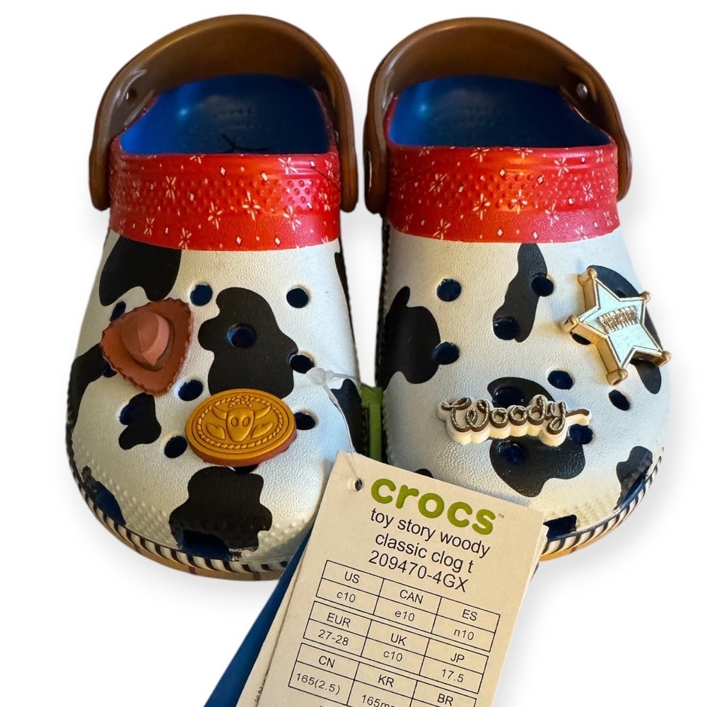 Crocs Toy Story Woody Classic Clog T Toddler Size 10 Cow Print 209470-4GX NEW